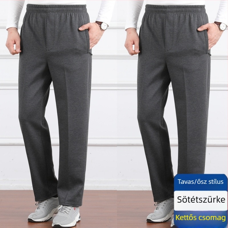 Férfiaknak szabadidős nadrág, magas derekú, fleece-béléssel, laza szabású, egyenes szár, poliészter anyag