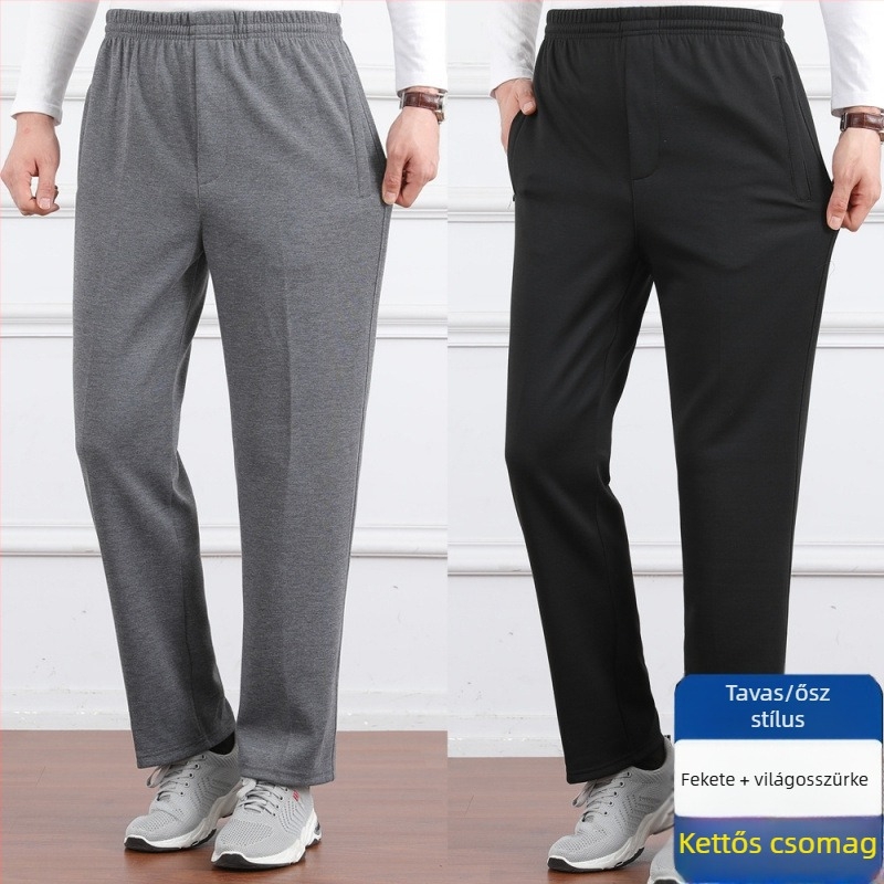 Férfiaknak szabadidős nadrág, magas derekú, fleece-béléssel, laza szabású, egyenes szár, poliészter anyag