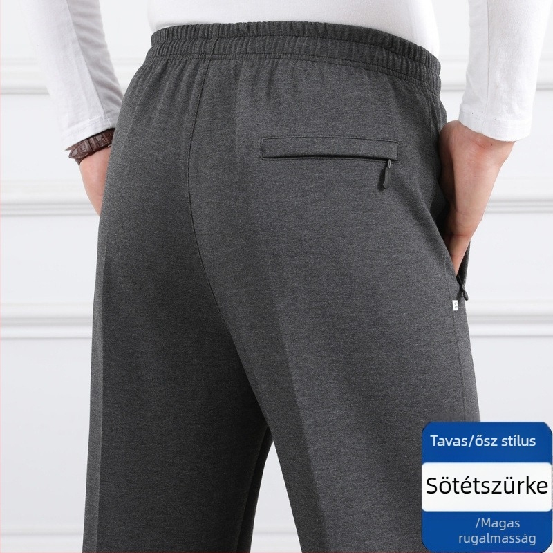 Férfiaknak szabadidős nadrág, magas derekú, fleece-béléssel, laza szabású, egyenes szár, poliészter anyag