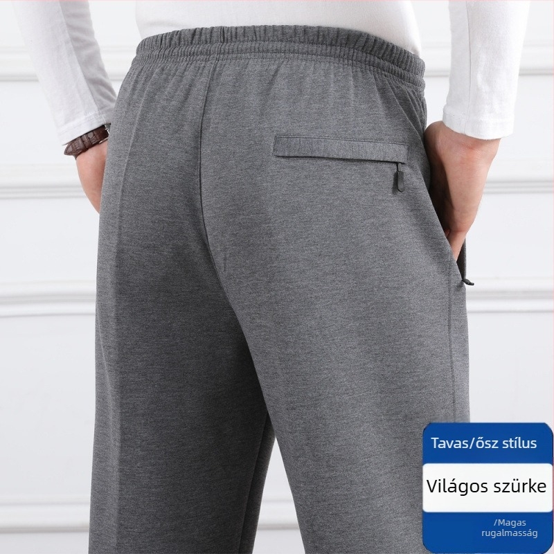 Férfiaknak szabadidős nadrág, magas derekú, fleece-béléssel, laza szabású, egyenes szár, poliészter anyag