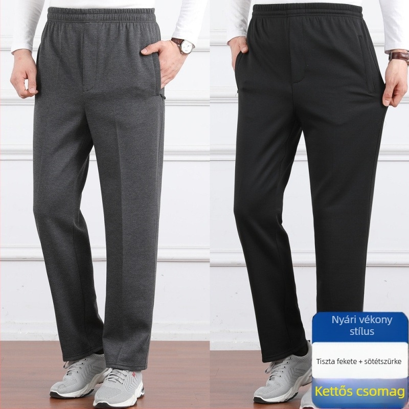 Férfiaknak szabadidős nadrág, magas derekú, fleece-béléssel, laza szabású, egyenes szár, poliészter anyag