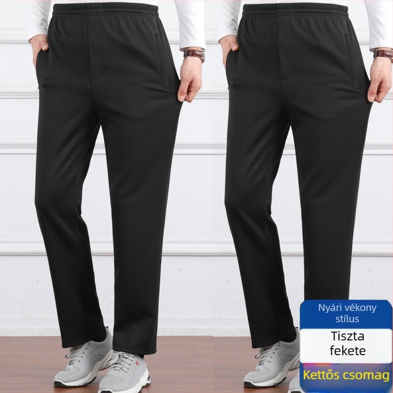 Férfiaknak szabadidős nadrág, magas derekú, fleece-béléssel, laza szabású, egyenes szár, poliészter anyag