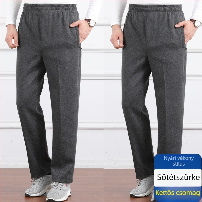 Férfiaknak szabadidős nadrág, magas derekú, fleece-béléssel, laza szabású, egyenes szár, poliészter anyag