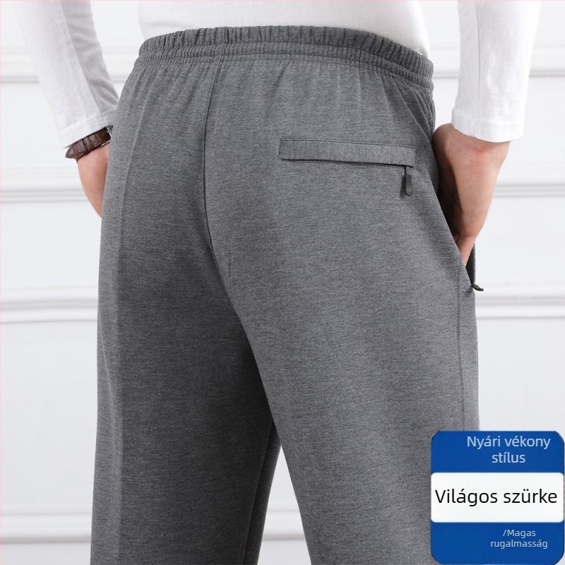 Férfiaknak szabadidős nadrág, magas derekú, fleece-béléssel, laza szabású, egyenes szár, poliészter anyag