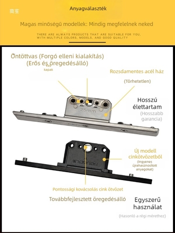 Alumíniumötvözetű bukóablak zárdoboza: átviteli zártest és teleszkópos zár, összekötő záralkatrészek
