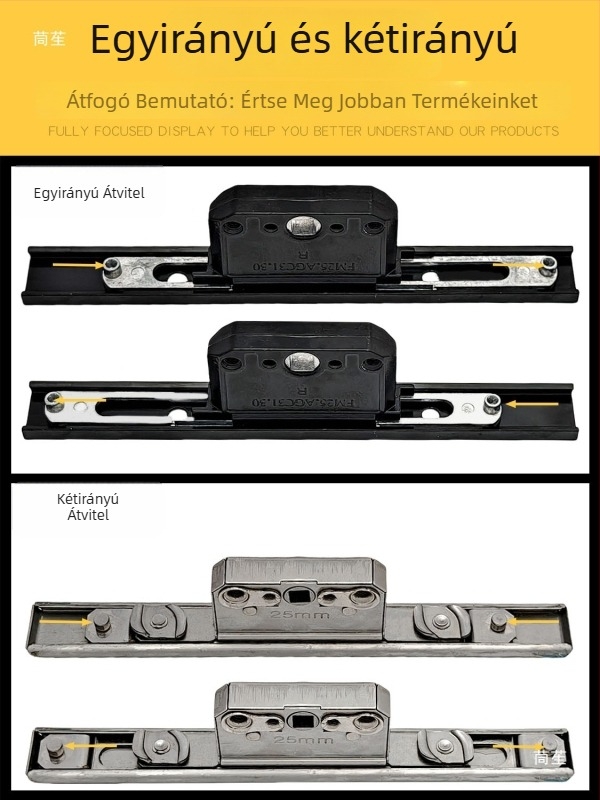 Alumíniumötvözetű bukóablak zárdoboza: átviteli zártest és teleszkópos zár, összekötő záralkatrészek