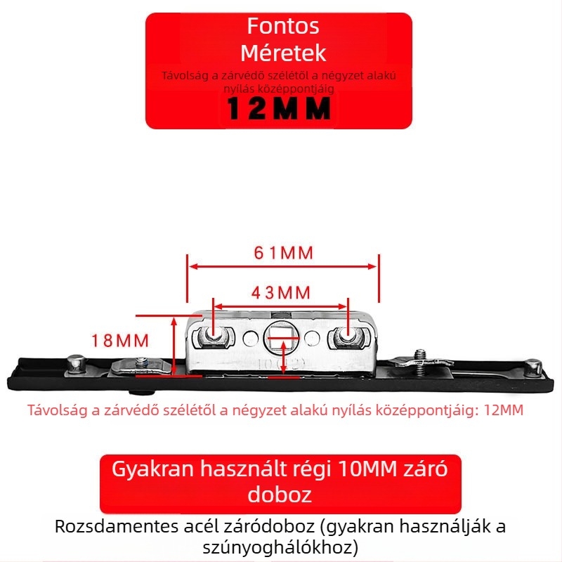 Alumíniumötvözetű bukóablak zárdoboza: átviteli zártest és teleszkópos zár, összekötő záralkatrészek