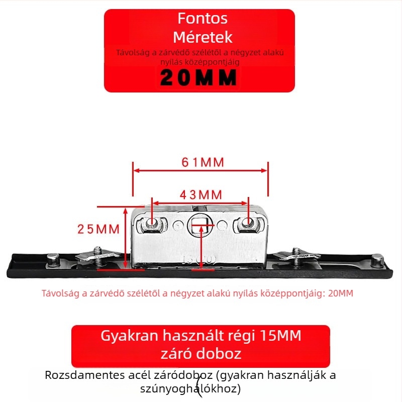 Alumíniumötvözetű bukóablak zárdoboza: átviteli zártest és teleszkópos zár, összekötő záralkatrészek