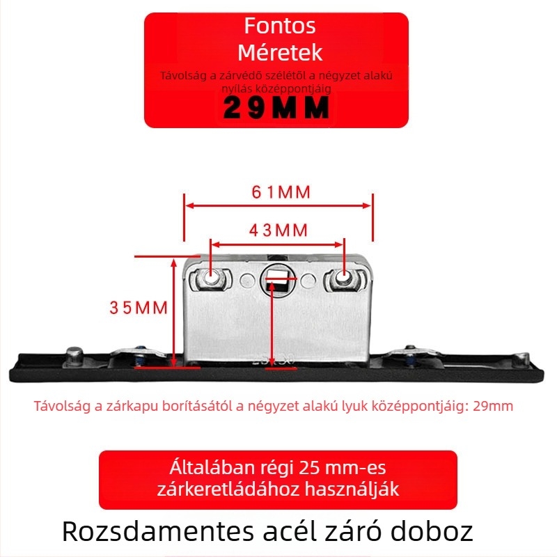 Alumíniumötvözetű bukóablak zárdoboza: átviteli zártest és teleszkópos zár, összekötő záralkatrészek