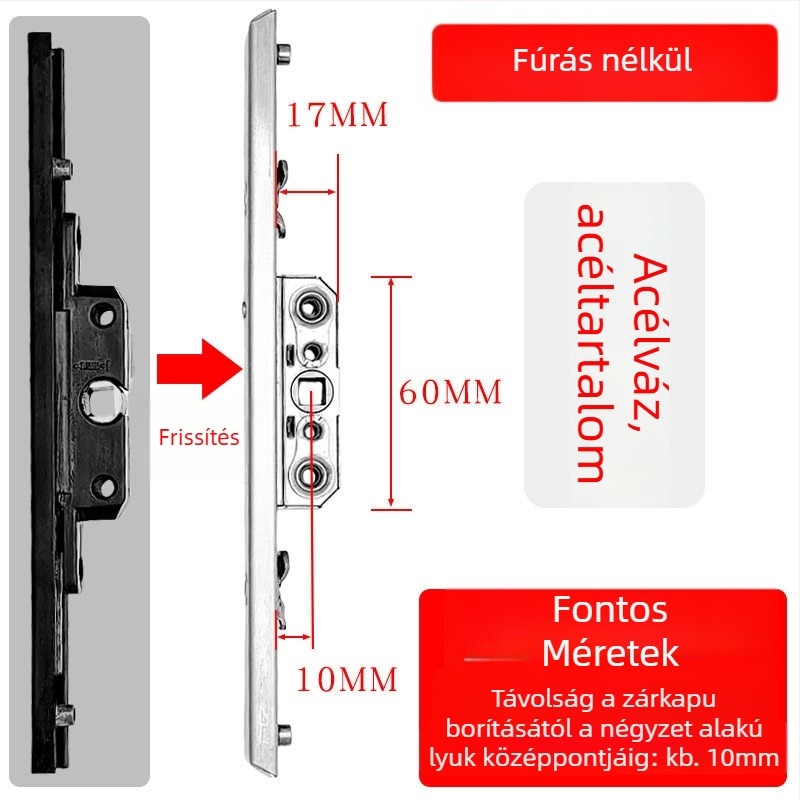Alumíniumötvözetű bukóablak zárdoboza: átviteli zártest és teleszkópos zár, összekötő záralkatrészek