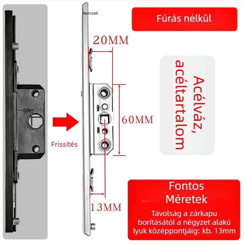 Alumíniumötvözetű bukóablak zárdoboza: átviteli zártest és teleszkópos zár, összekötő záralkatrészek