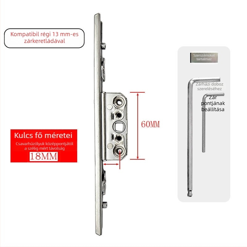 Alumíniumötvözetű bukóablak zárdoboza: átviteli zártest és teleszkópos zár, összekötő záralkatrészek