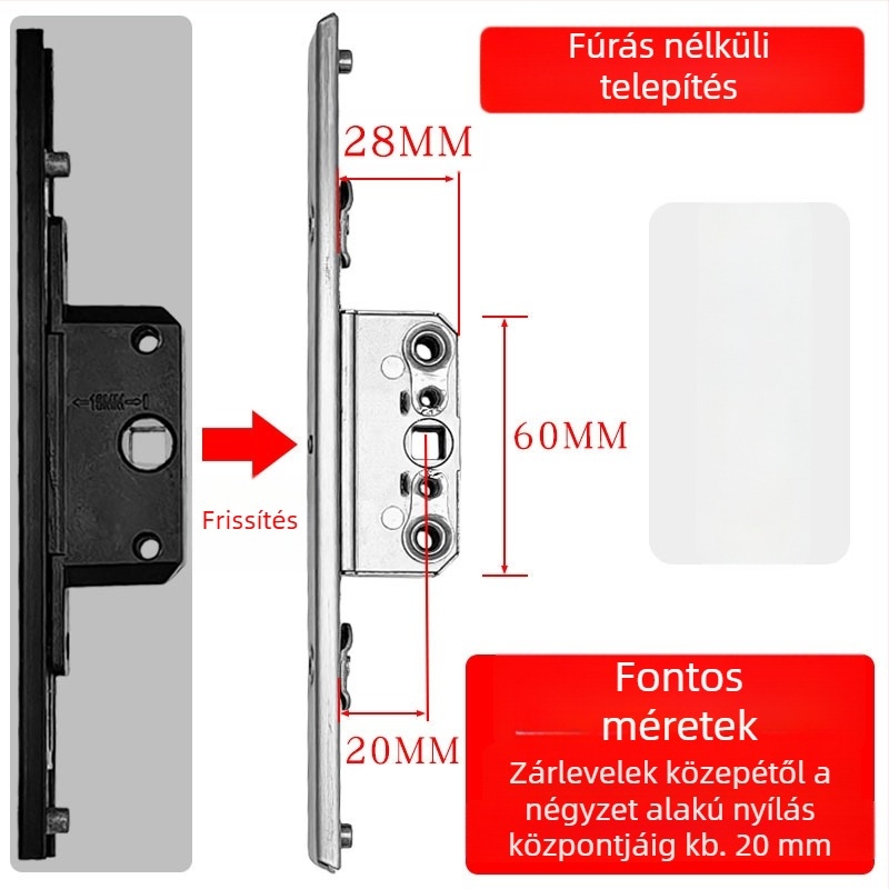 Alumíniumötvözetű bukóablak zárdoboza: átviteli zártest és teleszkópos zár, összekötő záralkatrészek