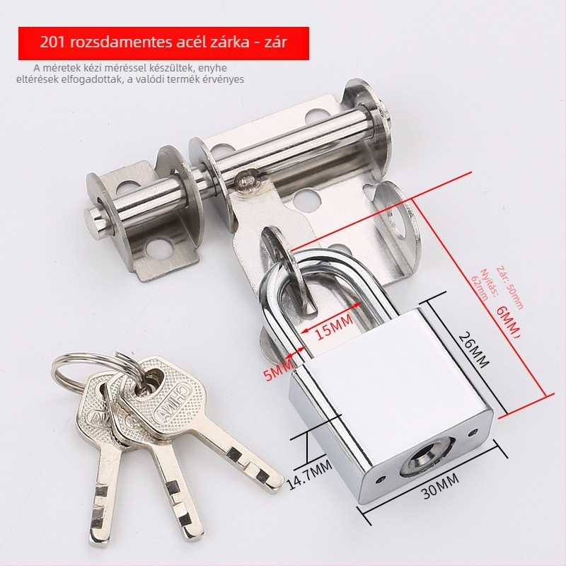 Rozsdamentes acél ajtózár – Solid Latch, zártest, fa ajtókhoz, fényes luxus stílus