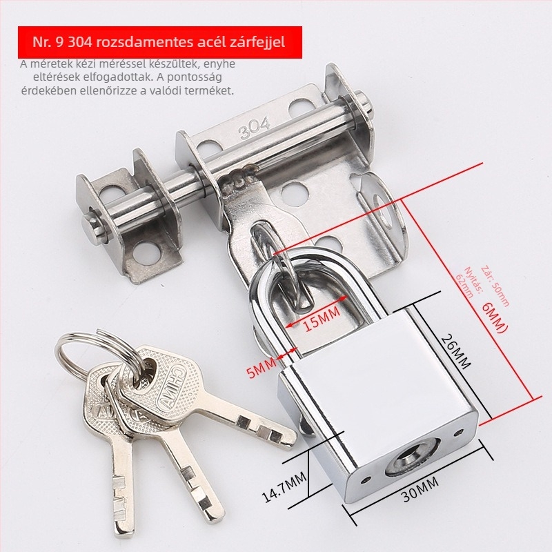 Rozsdamentes acél ajtózár – Solid Latch, zártest, fa ajtókhoz, fényes luxus stílus