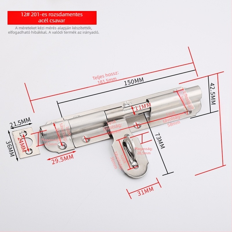 Rozsdamentes acél ajtózár – Solid Latch, zártest, fa ajtókhoz, fényes luxus stílus