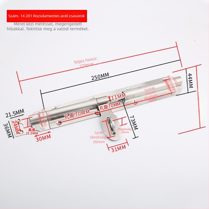 Rozsdamentes acél ajtózár – Solid Latch, zártest, fa ajtókhoz, fényes luxus stílus