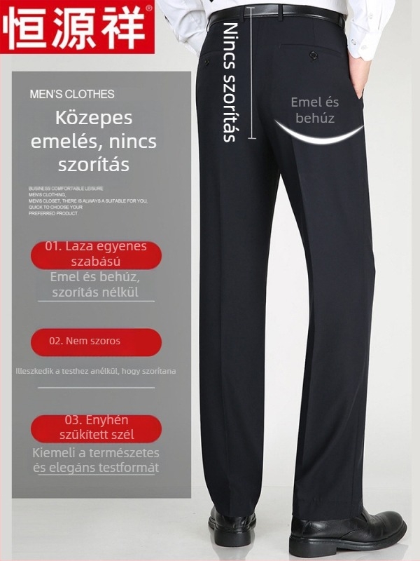 Férfi gyapjúból készült lezser, egyenes szabású nadrág, magas derekú, vasalásmentes, egyszínű.