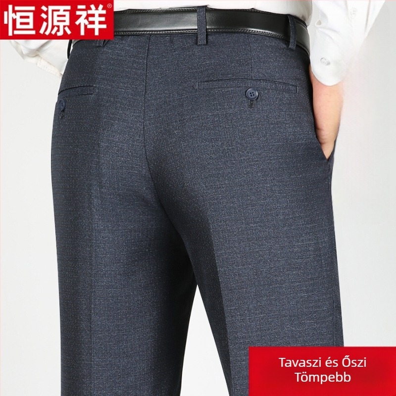 Férfi gyapjúból készült lezser, egyenes szabású nadrág, magas derekú, vasalásmentes, egyszínű.