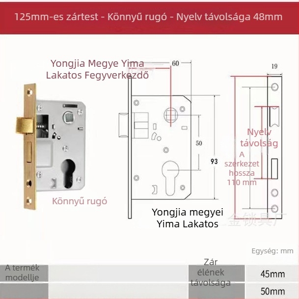 Belső faajtókhoz tervezett fogantyús zártest — mechanikus zártest, beépített szerelés, univerzális cilinder, modellek 5045/5845/7255