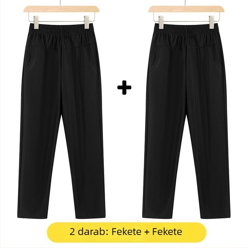 Középkorú nőknek egyenes, mindennapi nadrág, magas derékkal, vastag fleece bélés, bambusz/Lyocell anyag