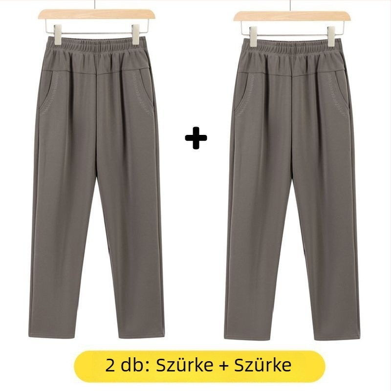 Középkorú nőknek egyenes, mindennapi nadrág, magas derékkal, vastag fleece bélés, bambusz/Lyocell anyag