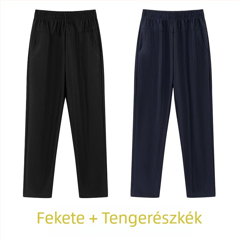 Középkorú nőknek egyenes, mindennapi nadrág, magas derékkal, vastag fleece bélés, bambusz/Lyocell anyag