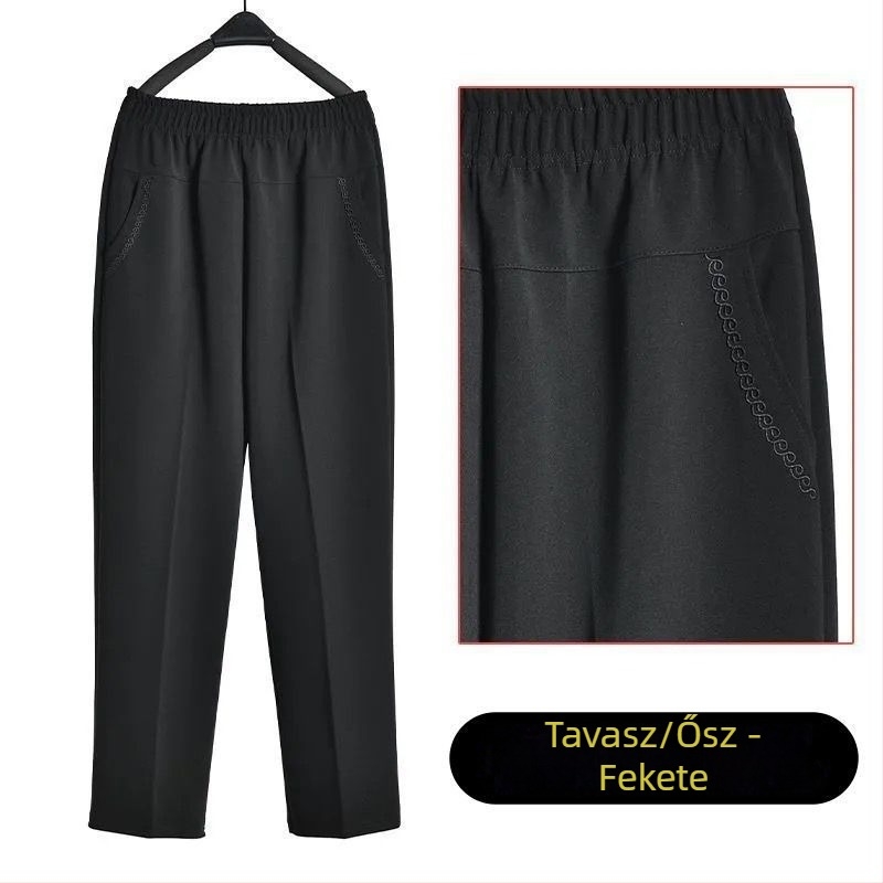 Középkorú nőknek egyenes, mindennapi nadrág, magas derékkal, vastag fleece bélés, bambusz/Lyocell anyag