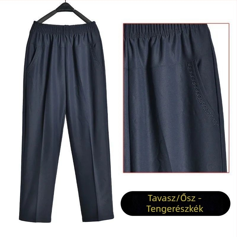 Középkorú nőknek egyenes, mindennapi nadrág, magas derékkal, vastag fleece bélés, bambusz/Lyocell anyag