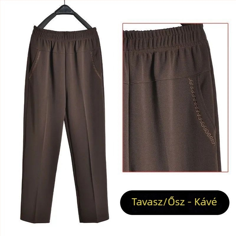 Középkorú nőknek egyenes, mindennapi nadrág, magas derékkal, vastag fleece bélés, bambusz/Lyocell anyag