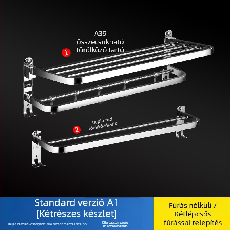 304 rozsdamentes acél törölközőtartó, polírozott felület, hat darabos készlet, modern minimalista fürdőszoba