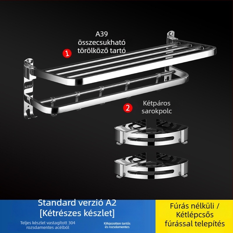 304 rozsdamentes acél törölközőtartó, polírozott felület, hat darabos készlet, modern minimalista fürdőszoba