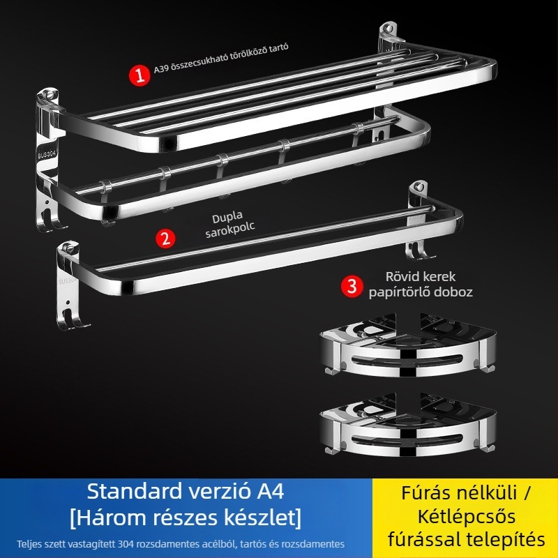 304 rozsdamentes acél törölközőtartó, polírozott felület, hat darabos készlet, modern minimalista fürdőszoba