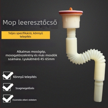 Mopp mosogatóhoz és különböző mosdókagylókhoz univerzális lefolyó készlet, P-íves lefolyócső, CE tanúsítvány, univerzális kiegészítő készlet