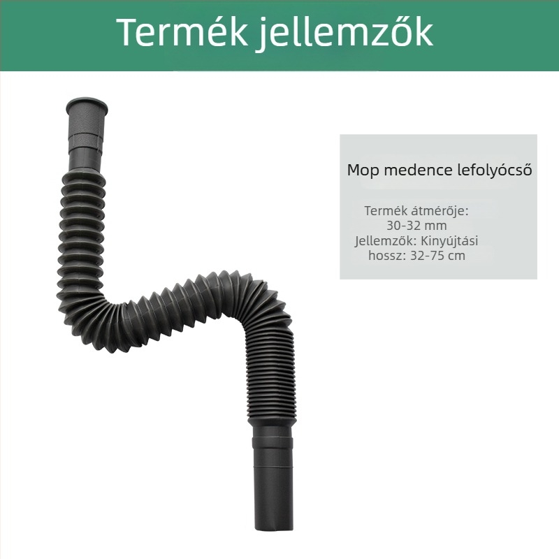Mopp mosogatóhoz és különböző mosdókagylókhoz univerzális lefolyó készlet, P-íves lefolyócső, CE tanúsítvány, univerzális kiegészítő készlet