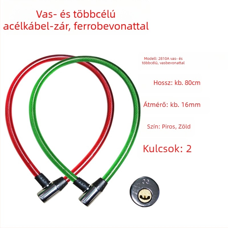 Oakman kábelzár, modell Wire lock, anyag: vas és PVC, kerékpárok, elektromos járművek és motorkerékpárok számára