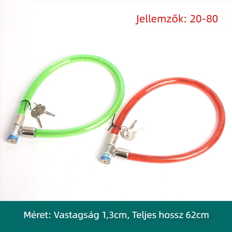 Oakman kábelzár, modell Wire lock, anyag: vas és PVC, kerékpárok, elektromos járművek és motorkerékpárok számára