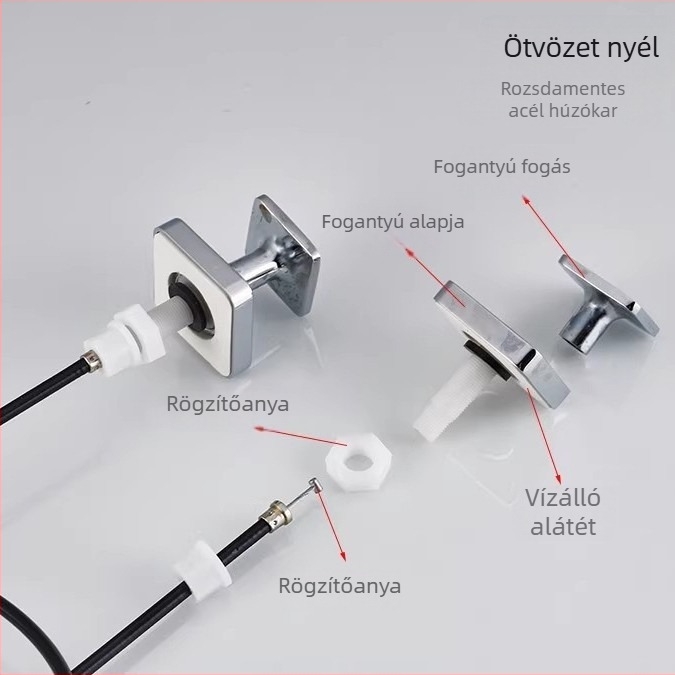 Automatikus felhúzható mosdólefolyódugó, S-alakú forma, bounce típus, anyaga műanyag és rozsdamentes acél, modell DR, márka Xuan oh