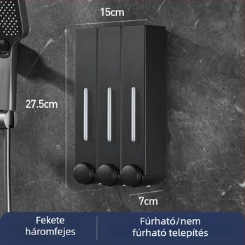 Falra szerelhető szappanadagoló hotel számára, fúrás nélkül, szampon és tusfürdő számára, kézi nyomású működés, ABS anyag, injekciós öntés, modern minimalista stílus