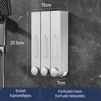 Falra szerelhető szappanadagoló hotel számára, fúrás nélkül, szampon és tusfürdő számára, kézi nyomású működés, ABS anyag, injekciós öntés, modern minimalista stílus