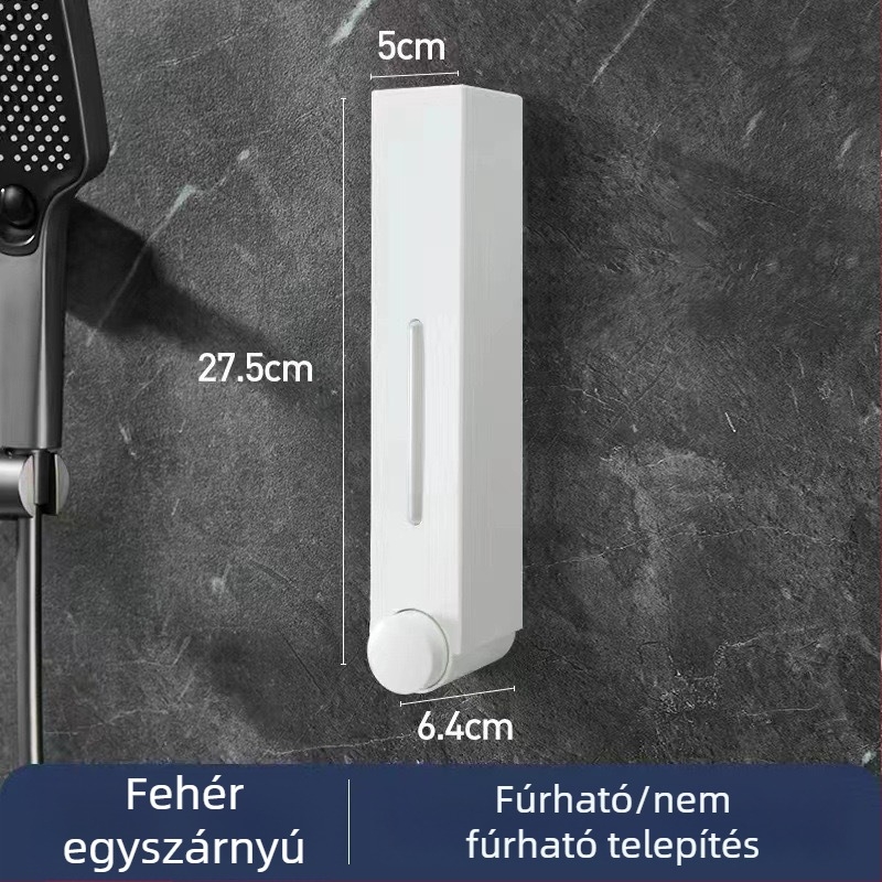 Falra szerelhető szappanadagoló hotel számára, fúrás nélkül, szampon és tusfürdő számára, kézi nyomású működés, ABS anyag, injekciós öntés, modern minimalista stílus