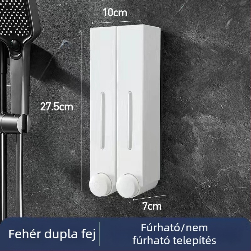 Falra szerelhető szappanadagoló hotel számára, fúrás nélkül, szampon és tusfürdő számára, kézi nyomású működés, ABS anyag, injekciós öntés, modern minimalista stílus