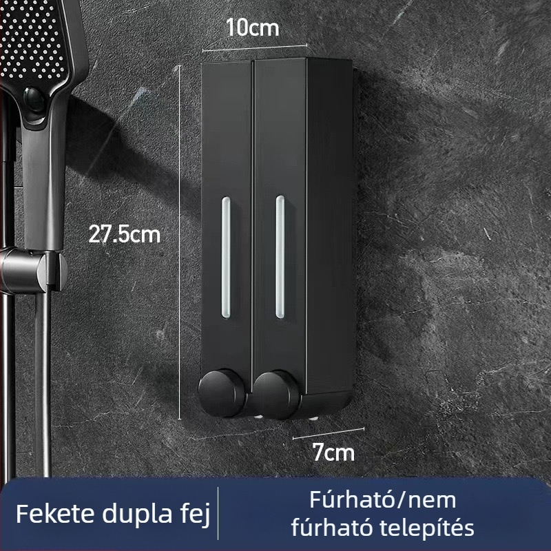 Falra szerelhető szappanadagoló hotel számára, fúrás nélkül, szampon és tusfürdő számára, kézi nyomású működés, ABS anyag, injekciós öntés, modern minimalista stílus