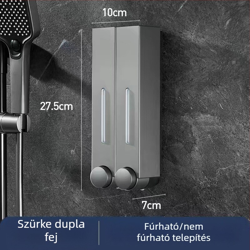 Falra szerelhető szappanadagoló hotel számára, fúrás nélkül, szampon és tusfürdő számára, kézi nyomású működés, ABS anyag, injekciós öntés, modern minimalista stílus