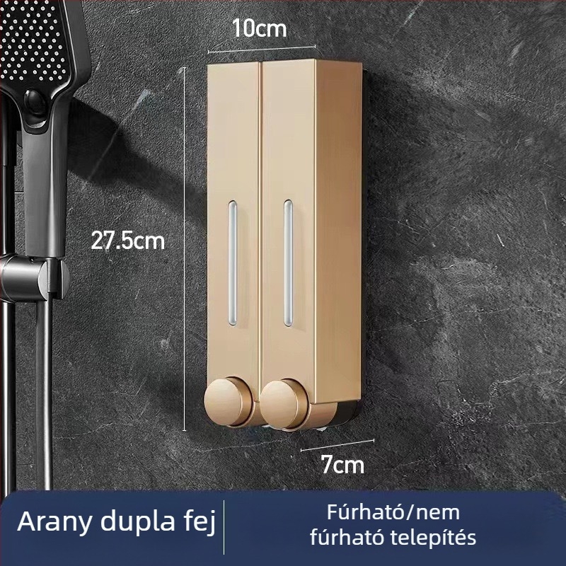 Falra szerelhető szappanadagoló hotel számára, fúrás nélkül, szampon és tusfürdő számára, kézi nyomású működés, ABS anyag, injekciós öntés, modern minimalista stílus