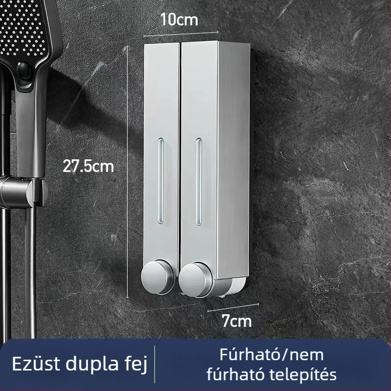 Falra szerelhető szappanadagoló hotel számára, fúrás nélkül, szampon és tusfürdő számára, kézi nyomású működés, ABS anyag, injekciós öntés, modern minimalista stílus