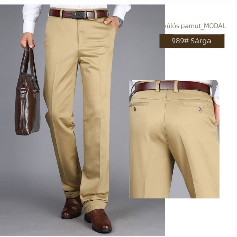 Férfiaknak szabadidőnadrág magas derékkal és egyenes szabással, rugalmas modál anyag (magas rugalmasság; modál anyag; tavasz)