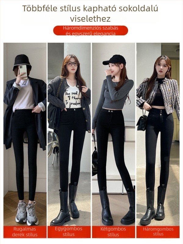 Női fleece-szövetű 3/4 hosszúságú leggings, magas derék, karcsúsított szabás, rugalmas, egyszínű, őszi-téli viselet, alacsony termetűekhez