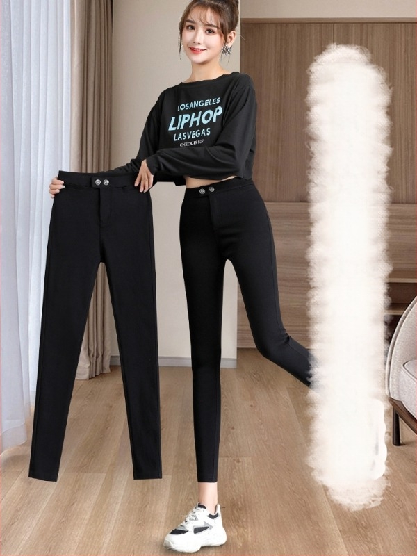 Női fleece-szövetű 3/4 hosszúságú leggings, magas derék, karcsúsított szabás, rugalmas, egyszínű, őszi-téli viselet, alacsony termetűekhez