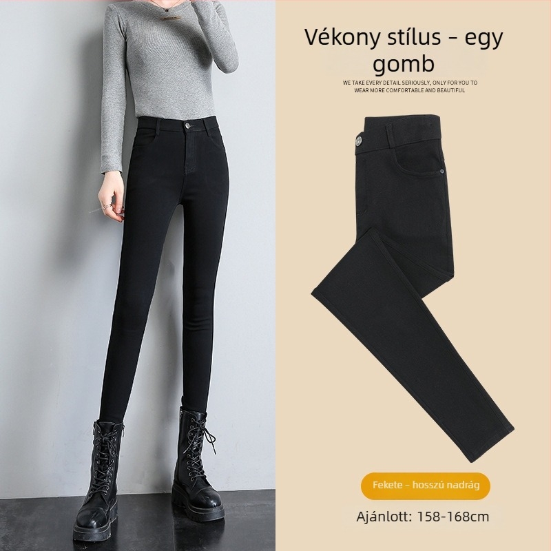 Női fleece-szövetű 3/4 hosszúságú leggings, magas derék, karcsúsított szabás, rugalmas, egyszínű, őszi-téli viselet, alacsony termetűekhez